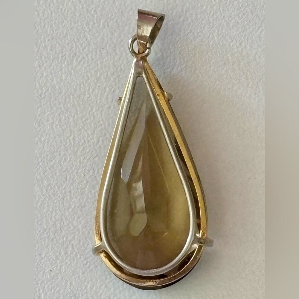 Vintage Teardrop Shaped Genuine 14K Gold Filled Smoky Topaz Pendant - Picture 14 of 15